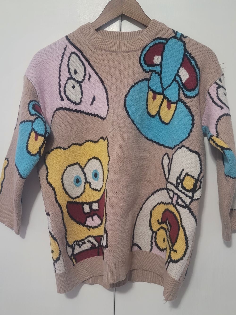 Beige SpongeBob Graphic Knit Sweater